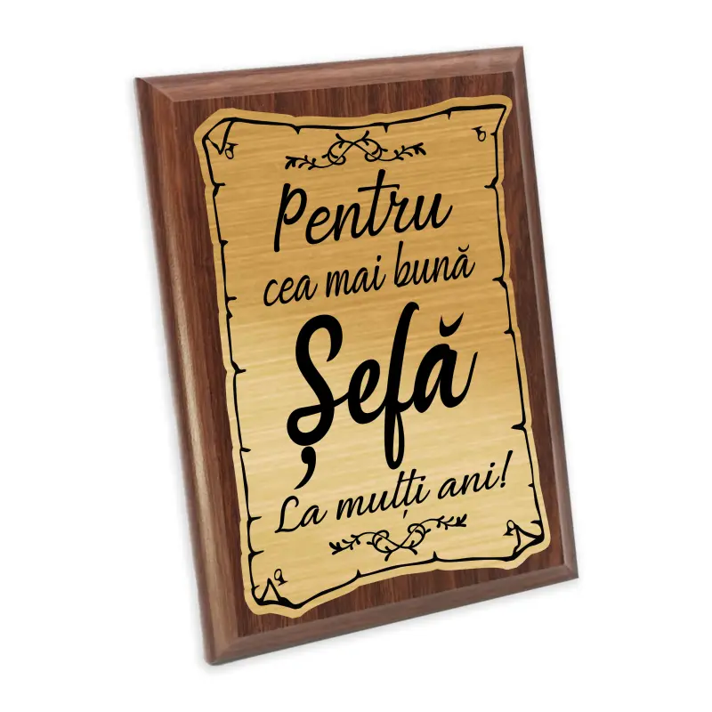 Pentru cea mai buna sefa, placheta lemn personalizata prin gravura